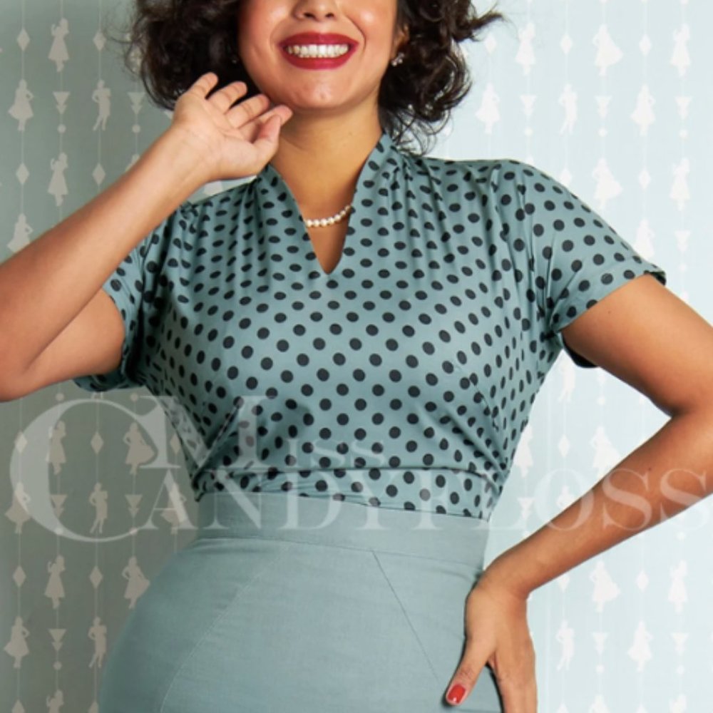 Miss Candyfloss Arielle-Kat elegant stretch polka dot top